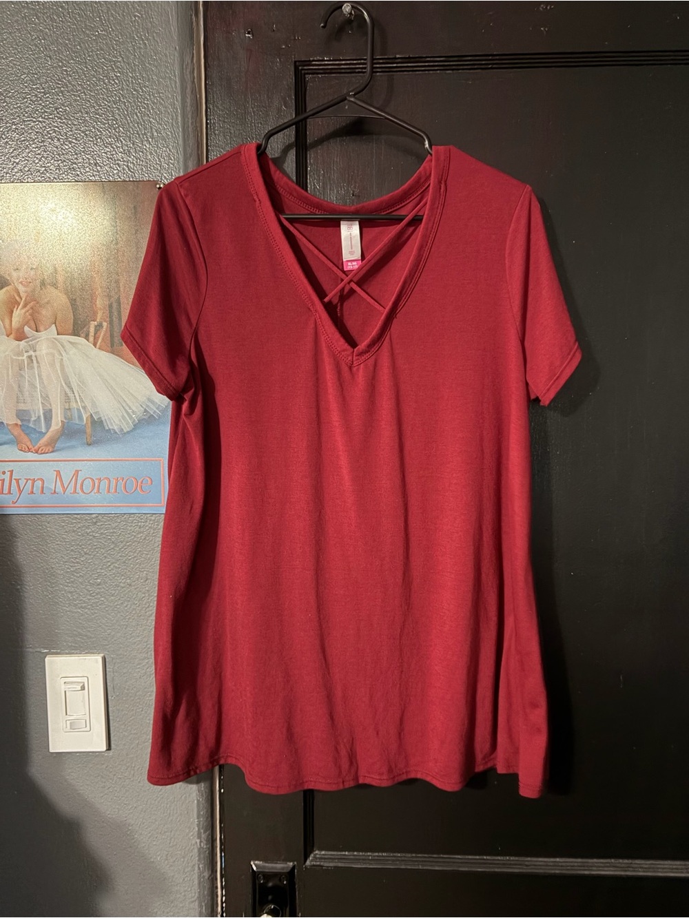 Women's Crisscross V-Neck Tee - Burgundy